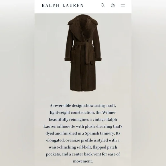 Ralph Lauren Purple Label Wilmer Reversible Shearling Coat - Picture 9 of 11